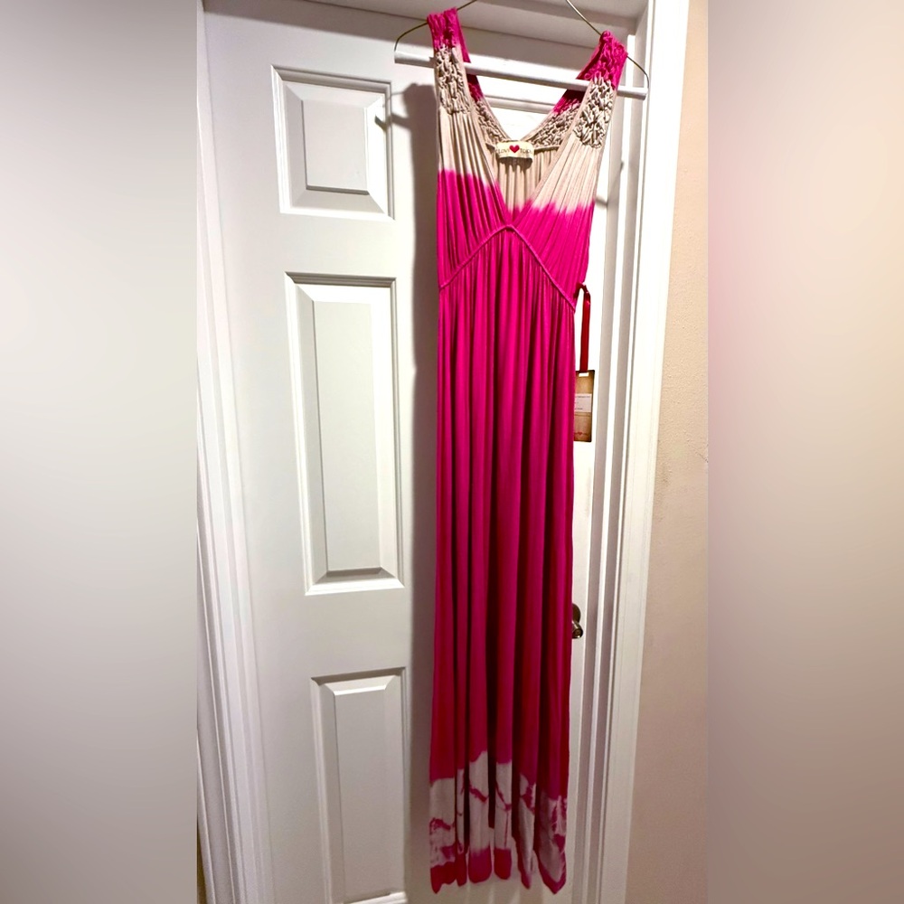 NWT Love Token fuchsia w/beige tie dye maxi- Small